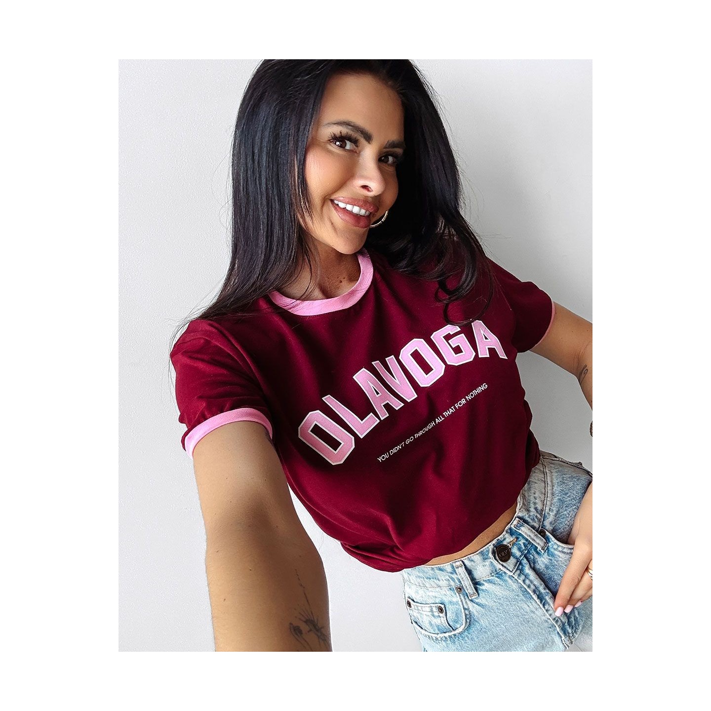 T-shirt damski OLAVOGA LEMON 2025 bordo - FashionPlace - 3