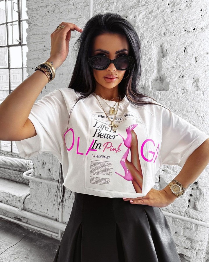 T-shirt damski OLAVOGA CHERISH 2025 ecru - FashionPlace - 1