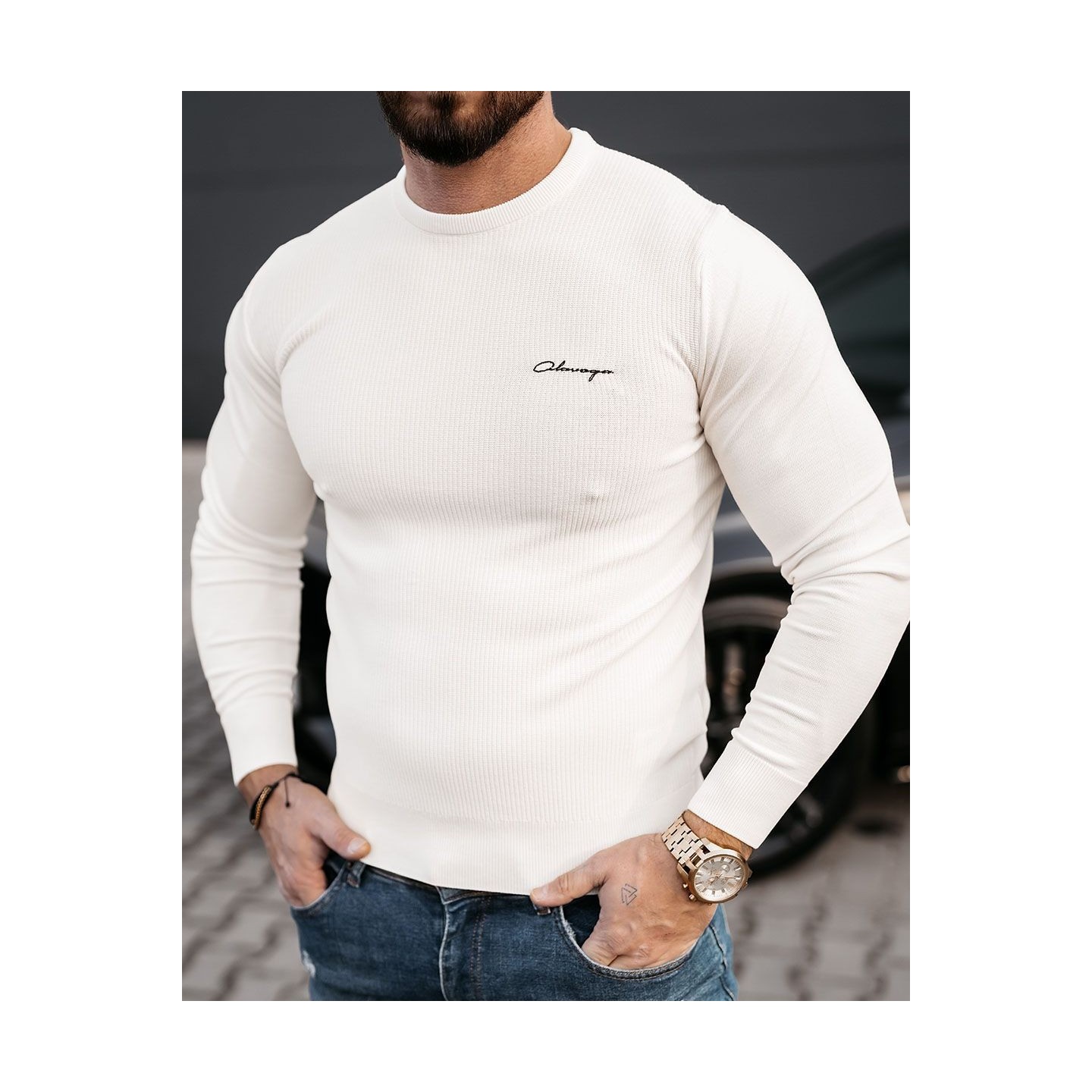 Sweter męski OLAVOGA YUZA 2025 ecru - FashionPlace - 2