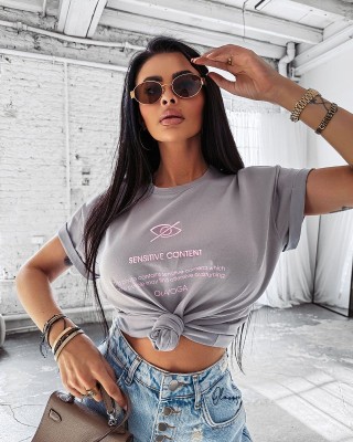 T-shirt damski OLAVOGA GLASS 2025 szary - FashionPlace - 1