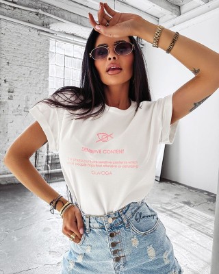 T-shirt damski OLAVOGA GLASS 2025 ecru - FashionPlace - 1