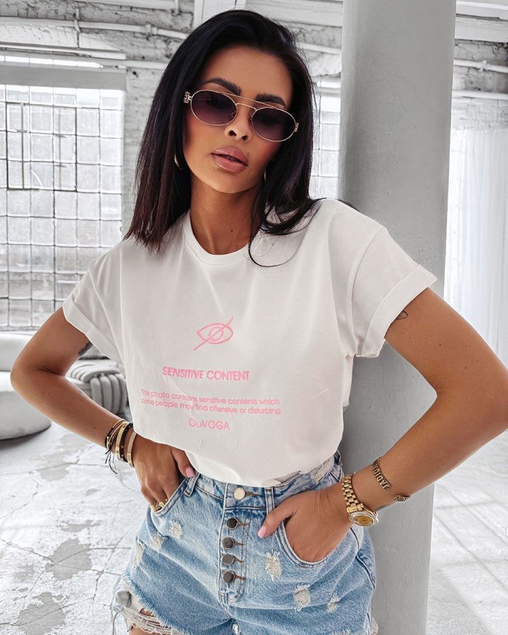 T-shirt damski OLAVOGA GLASS 2025 ecru - FashionPlace - 3