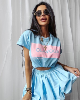 T-shirt damski OLAVOGA SNACK 2025 niebieski - FashionPlace - 1