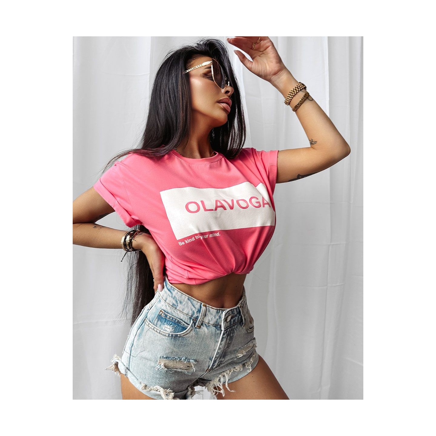 T-shirt damski OLAVOGA SNACK 2025 koral - FashionPlace - 3