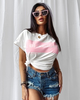 T-shirt damski OLAVOGA SNACK 2025 ecru - FashionPlace - 1
