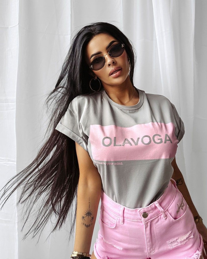 T-shirt damski OLAVOGA SNACK 2025 szary - FashionPlace - 2