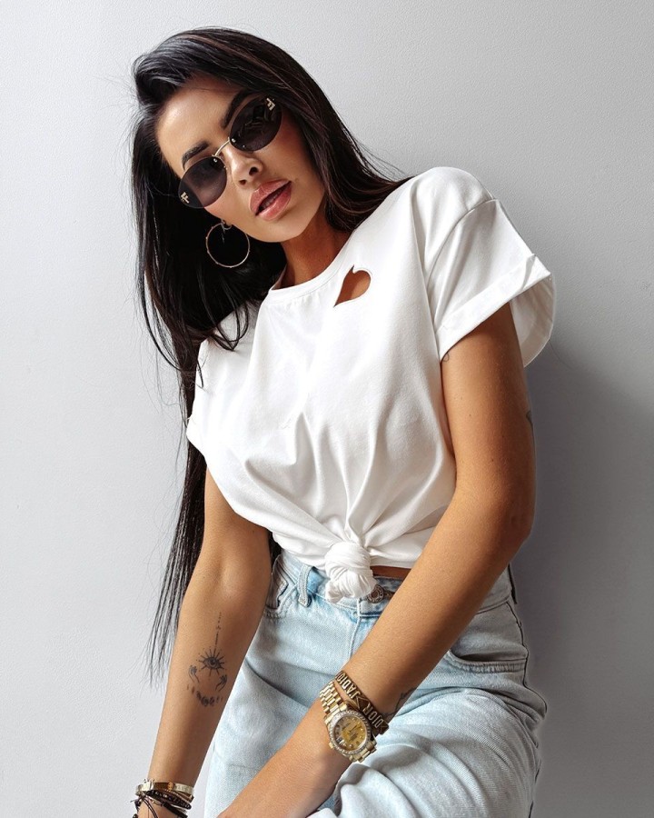 T-shirt damski OLAVOGA LILAC 2025 ecru - FashionPlace - 2