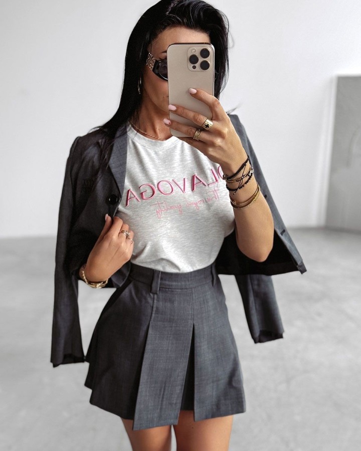 T-shirt damski OLAVOGA HOLLYHOCK 2025 szary - FashionPlace - 3