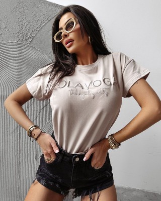T-shirt damski OLAVOGA HOLLYHOCK 2025 beż - FashionPlace - 1