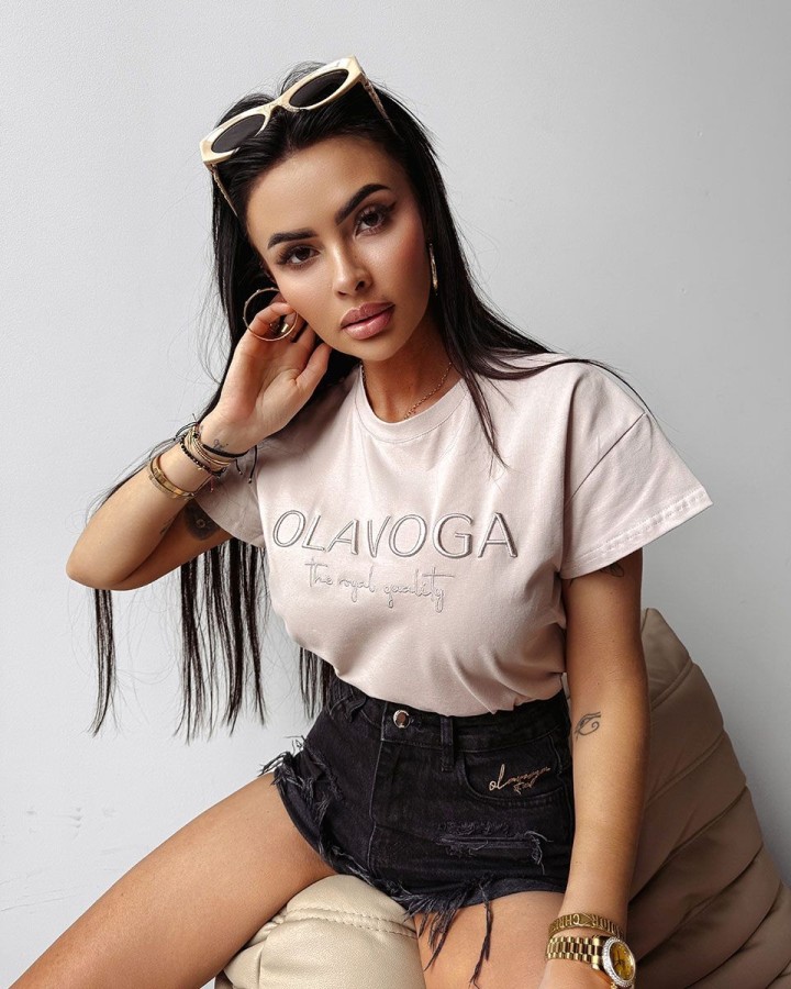 T-shirt damski OLAVOGA HOLLYHOCK 2025 beż - FashionPlace - 2