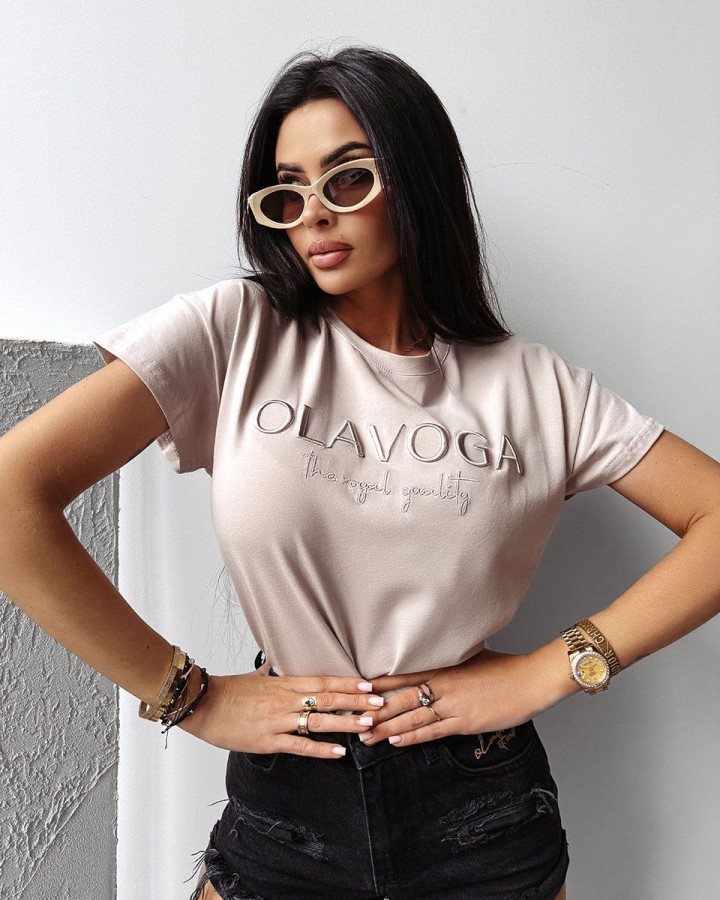 T-shirt damski OLAVOGA HOLLYHOCK 2025 beż - FashionPlace - 3