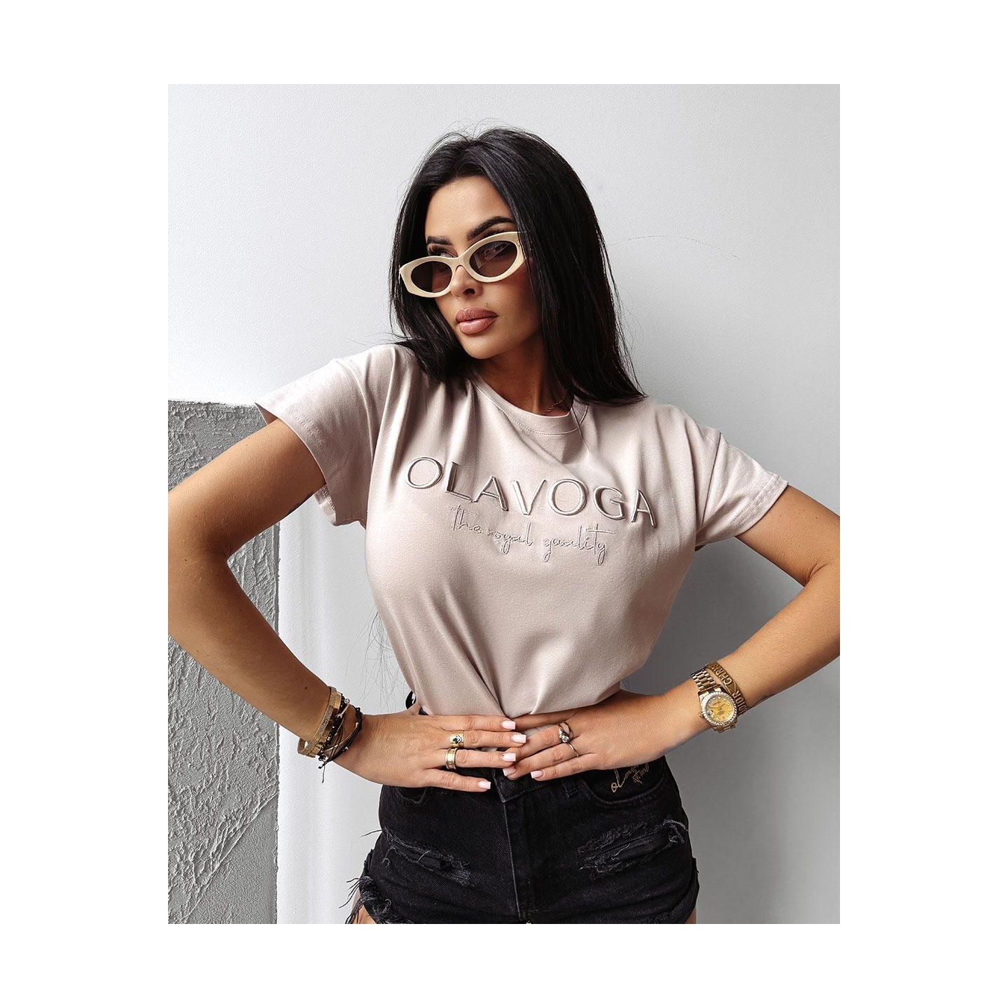T-shirt damski OLAVOGA HOLLYHOCK 2025 beż - FashionPlace - 3