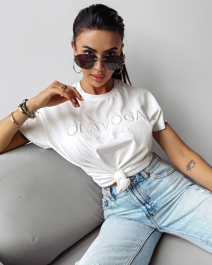 T-shirt damski OLAVOGA HOLLYHOCK 2025 ecru - FashionPlace - 3