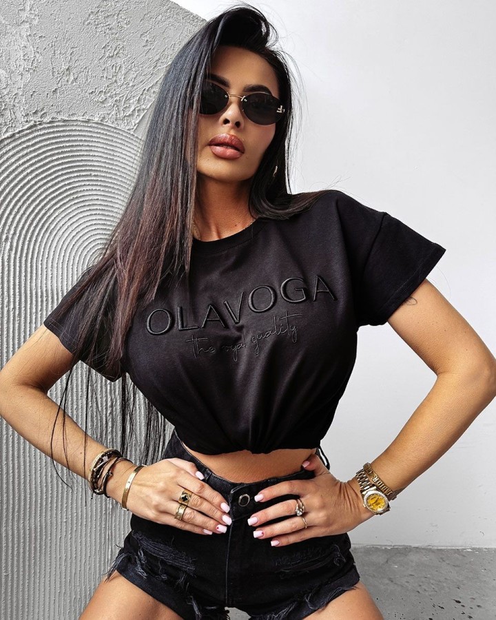 T-shirt damski OLAVOGA HOLLYHOCK 2025 czerń - FashionPlace - 3