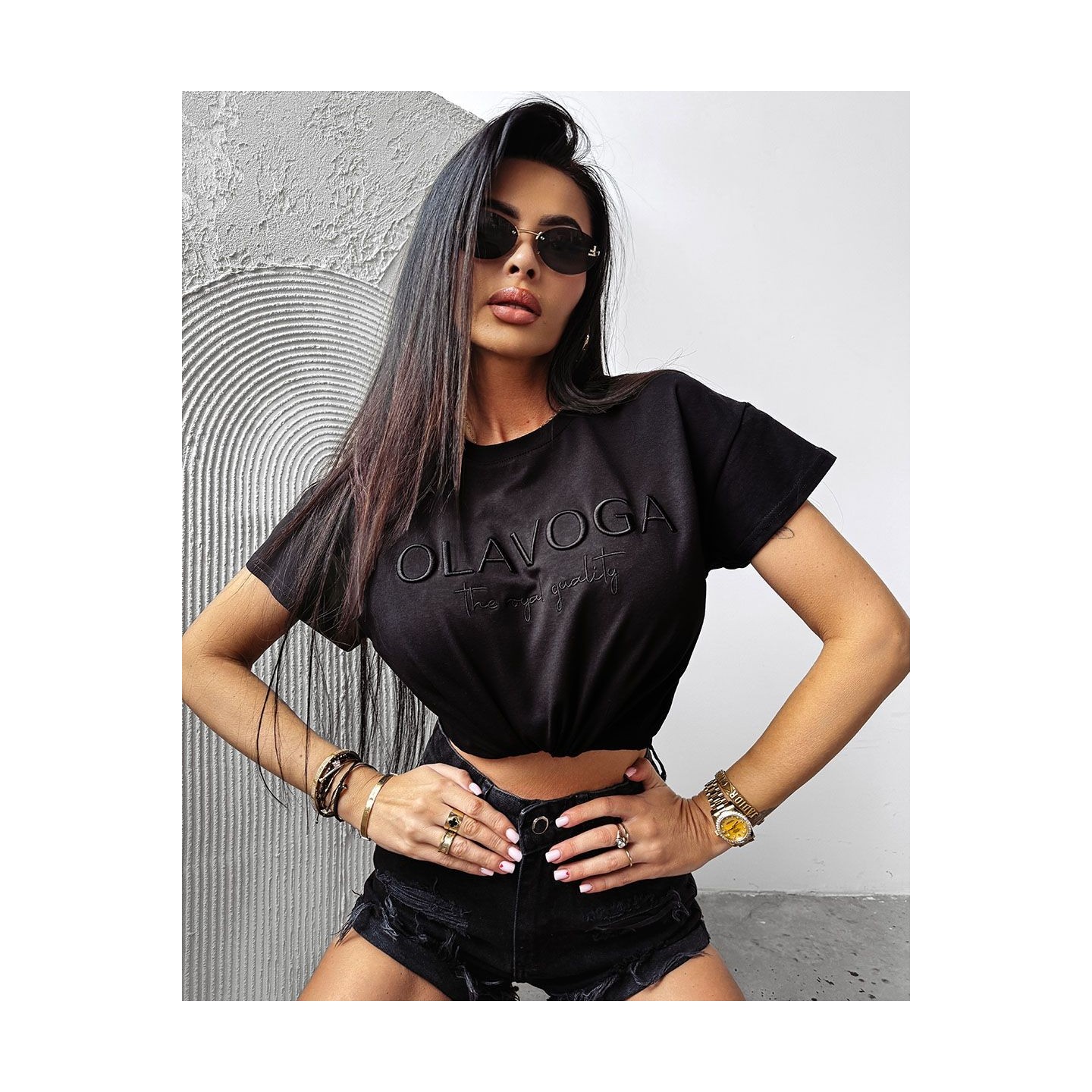 T-shirt damski OLAVOGA HOLLYHOCK 2025 czerń - FashionPlace - 3