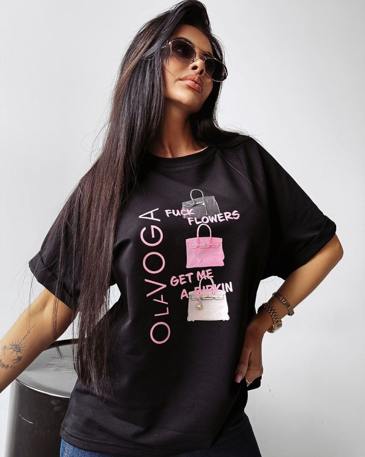 T-shirt damski OLAVOGA MELANIA 2025 czerń - FashionPlace - 1