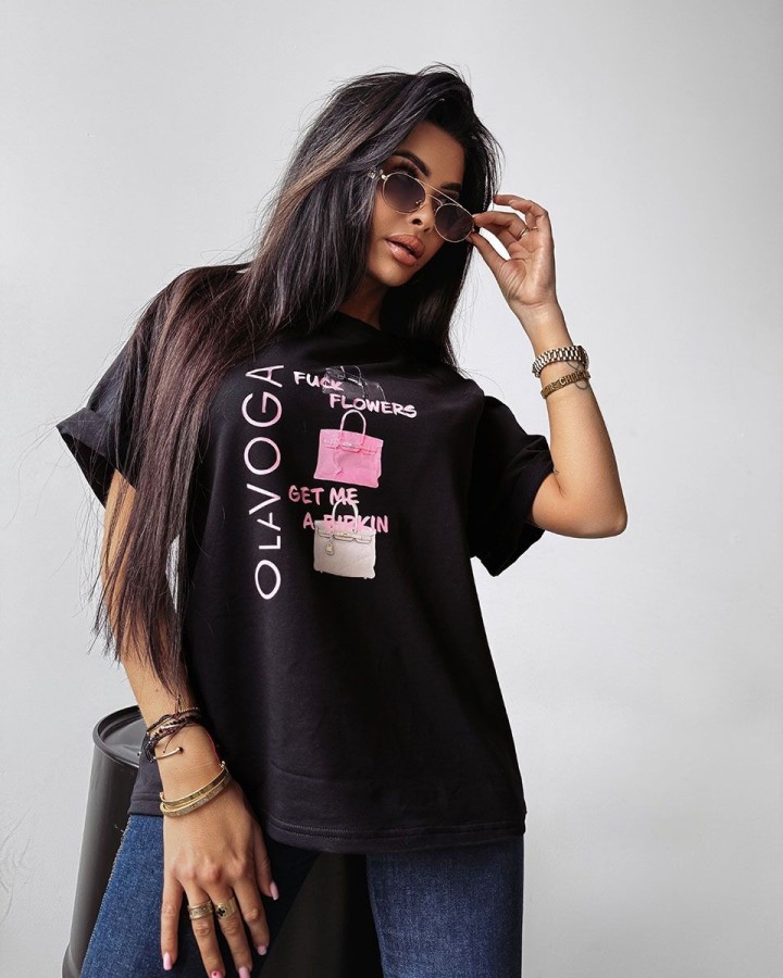 T-shirt damski OLAVOGA MELANIA 2025 czerń - FashionPlace - 2