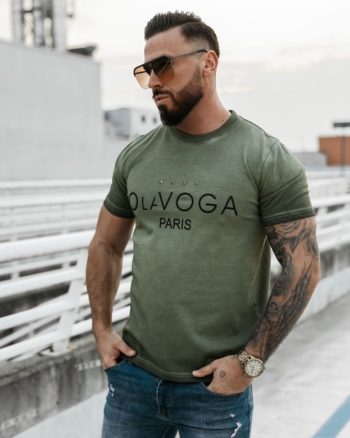 T-shirt męski OLAVOGA STAR OF PARIS 2025 khaki - FashionPlace - 2