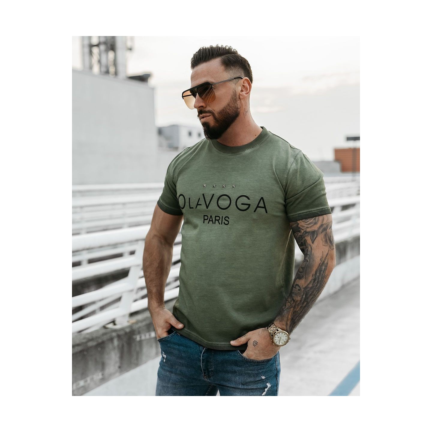 T-shirt męski OLAVOGA STAR OF PARIS 2025 khaki - FashionPlace - 2