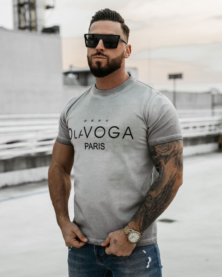 T-shirt męski OLAVOGA STAR OF PARIS 2025 jasny szary - FashionPlace - 2