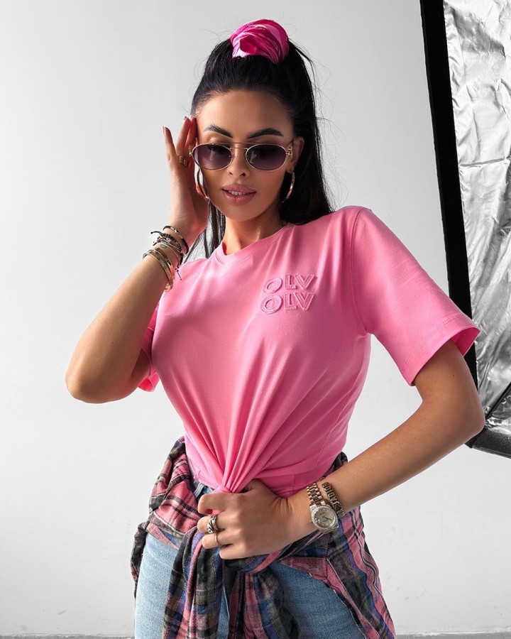 T-shirt damski OLAVOGA SOFT ROSE 2025 róż - FashionPlace - 1