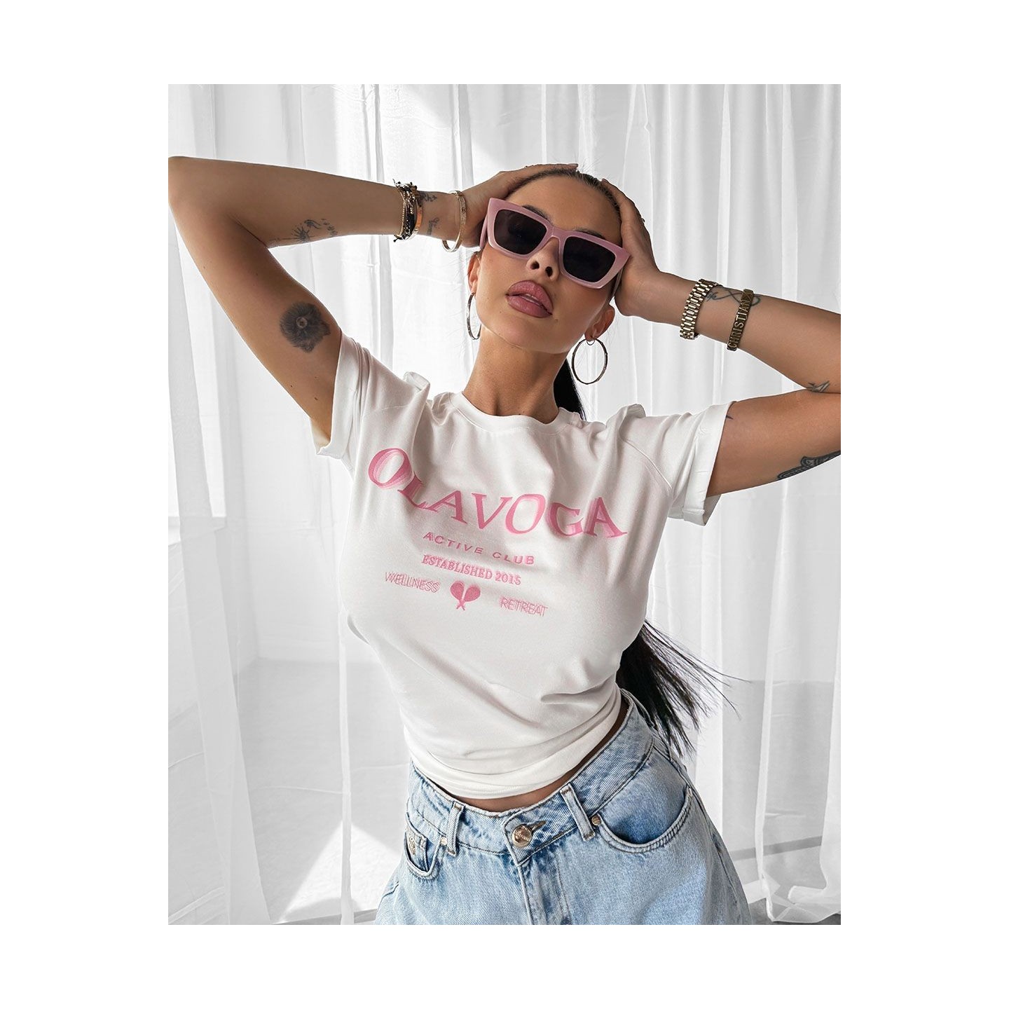 T-shirt damski OLAVOGA IDYLLIC 2025 ecru - FashionPlace - 3
