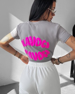 T-shirt damski OLAVOGA MYSTICAL 2025 szary - FashionPlace - 1