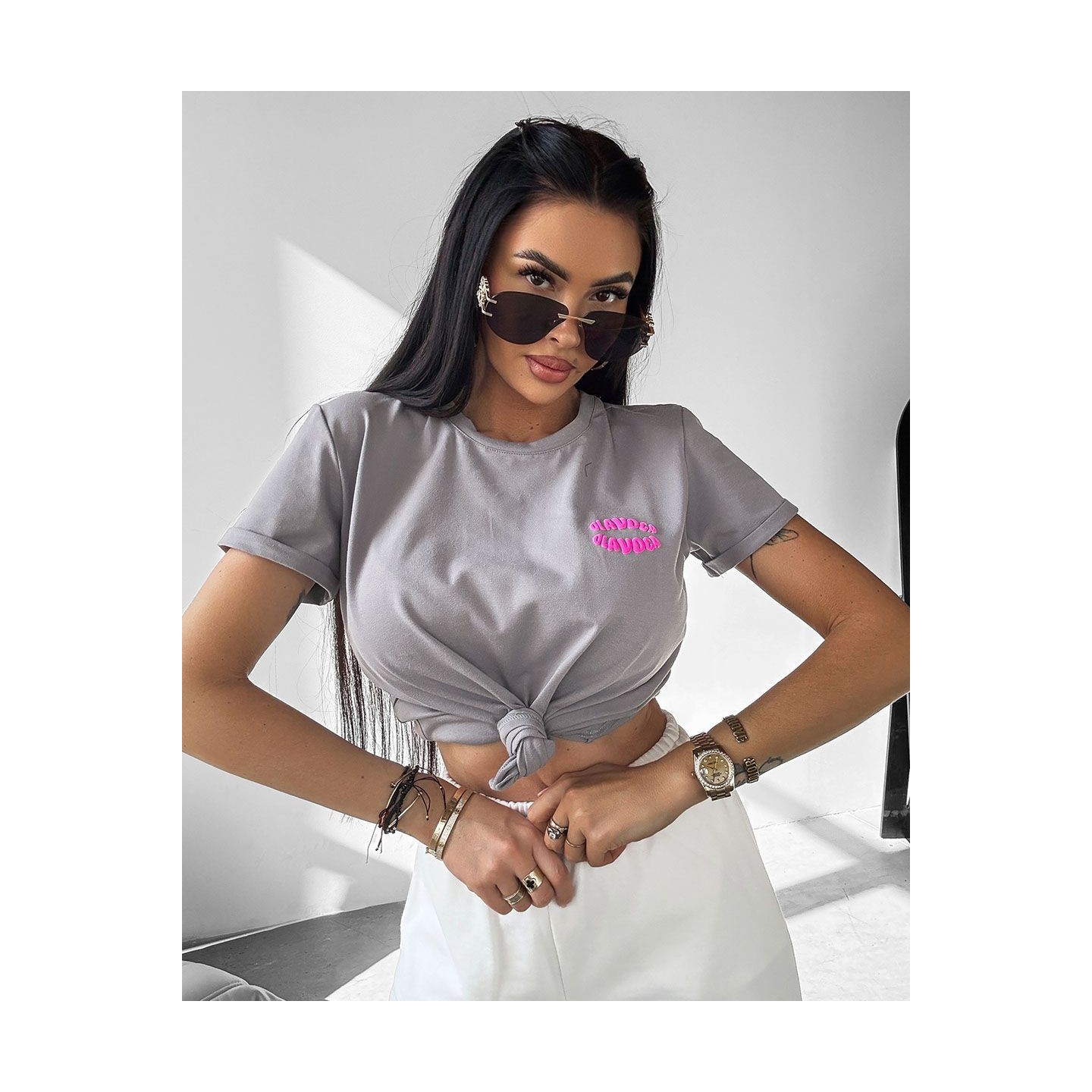T-shirt damski OLAVOGA MYSTICAL 2025 szary - FashionPlace - 3