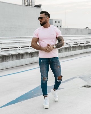 T-shirt męski OLAVOGA SWEET PEONY 2025 pudrowy róż - FashionPlace - 1