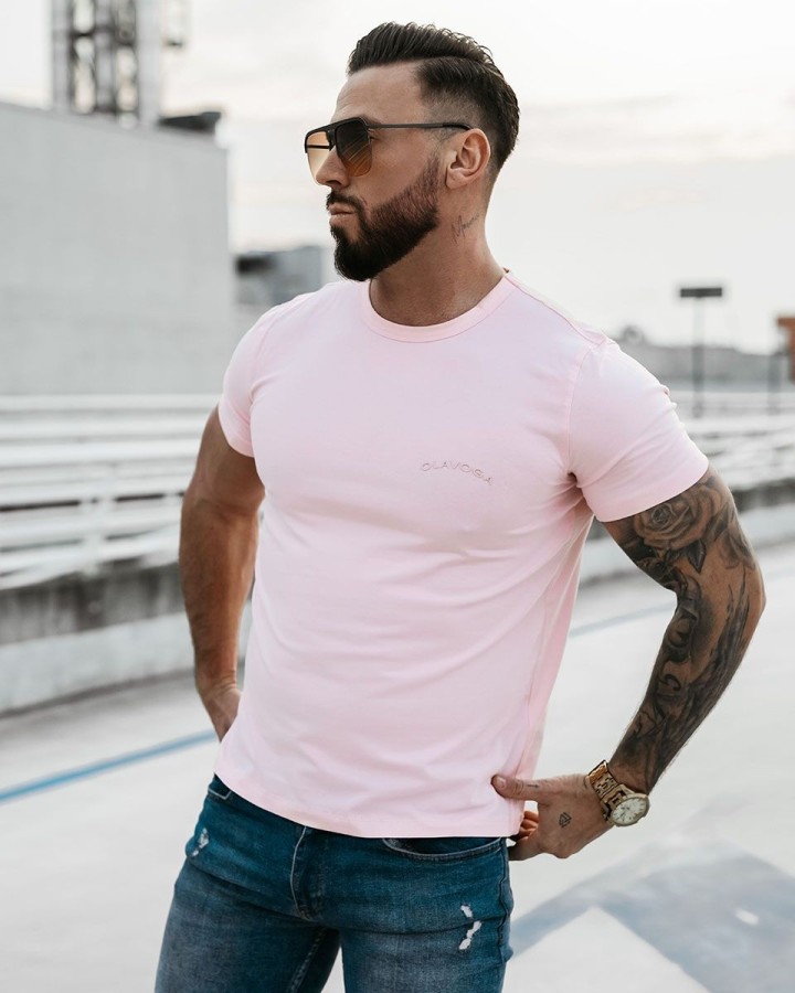 T-shirt męski OLAVOGA SWEET PEONY 2025 pudrowy róż - FashionPlace - 2