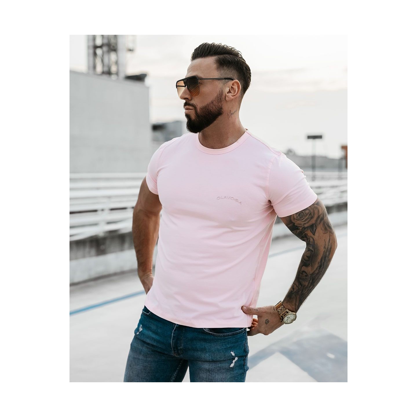 T-shirt męski OLAVOGA SWEET PEONY 2025 pudrowy róż - FashionPlace - 2