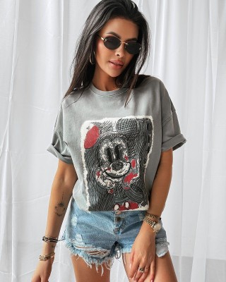 T-shirt damski OLAVOGA RED MIKI 2025 jasny szary - FashionPlace - 1