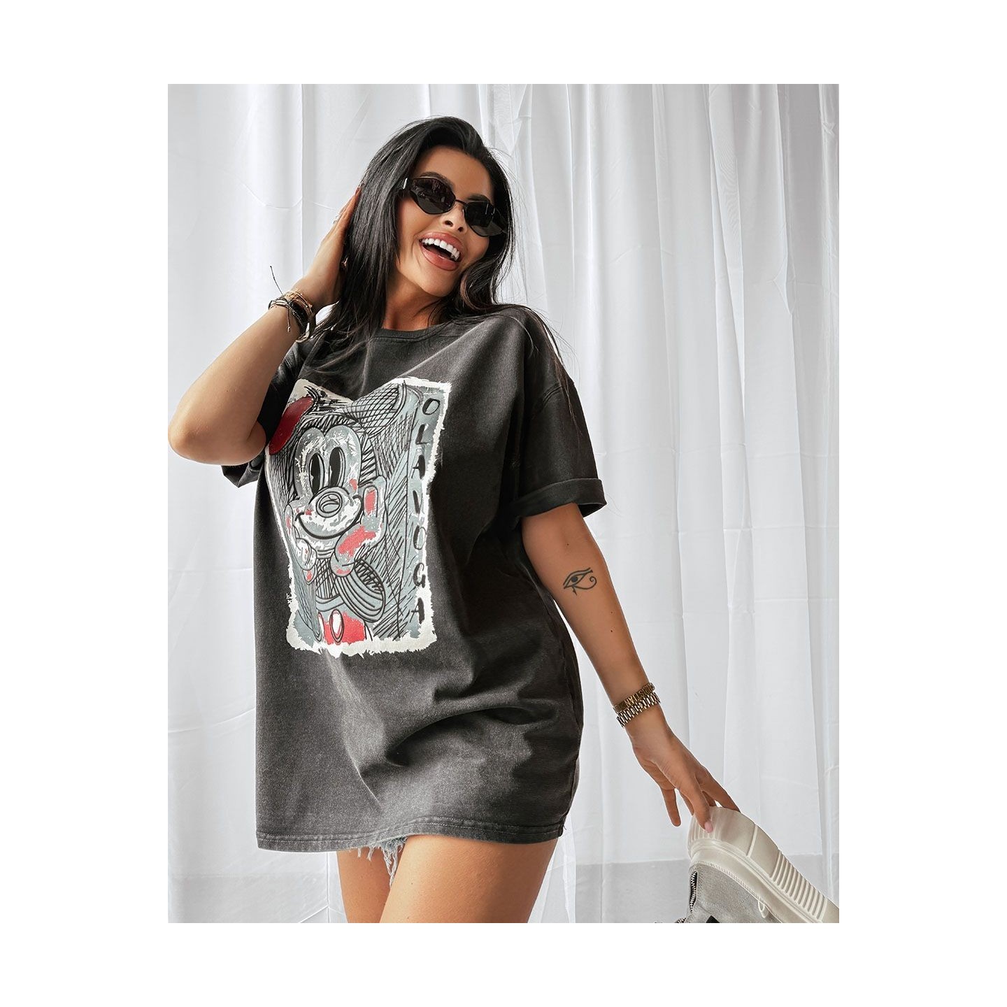 T-shirt damski OLAVOGA RED MIKI 2025 ciemny szary - FashionPlace - 3