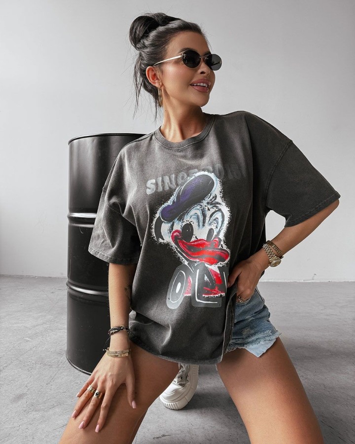T-shirt damski OLAVOGA MOSE 2025 ciemny szary - FashionPlace - 1