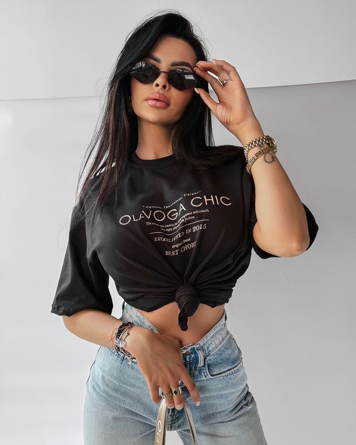 T-shirt damski OLAVOGA EBRO 2025 czerń - FashionPlace - 1