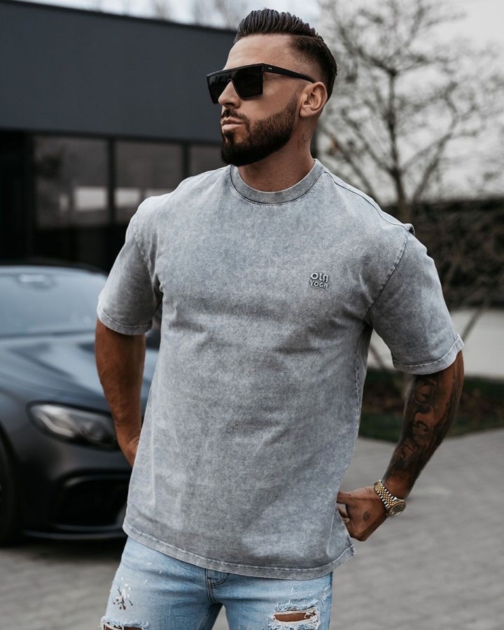 T-shirt męski OLAVOGA WASHED 2025 szary - FashionPlace - 1