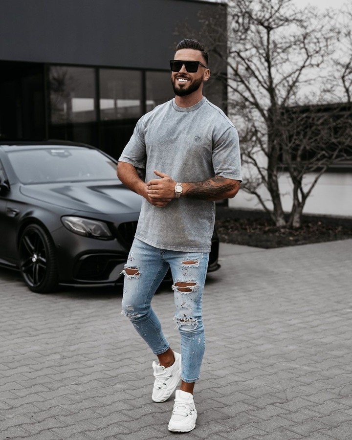 T-shirt męski OLAVOGA WASHED 2025 szary - FashionPlace - 2