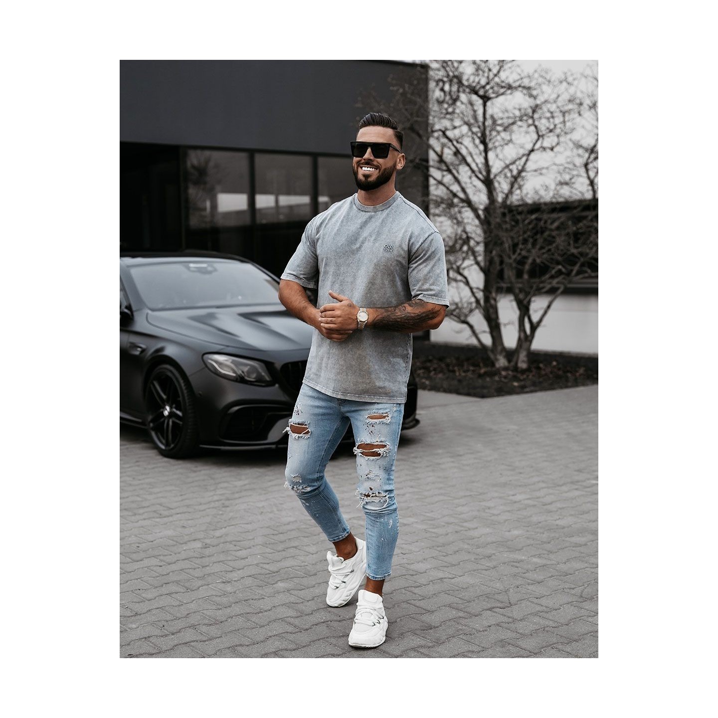 T-shirt męski OLAVOGA WASHED 2025 szary - FashionPlace - 2