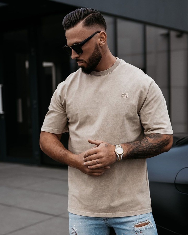 T-shirt męski OLAVOGA WASHED 2025 beż - FashionPlace - 1