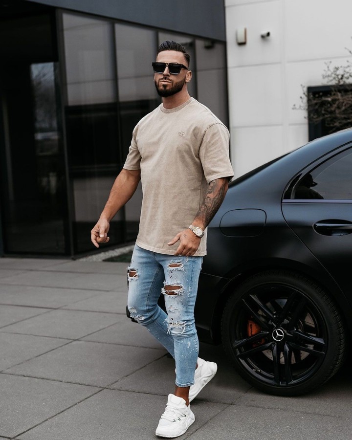 T-shirt męski OLAVOGA WASHED 2025 beż - FashionPlace - 2
