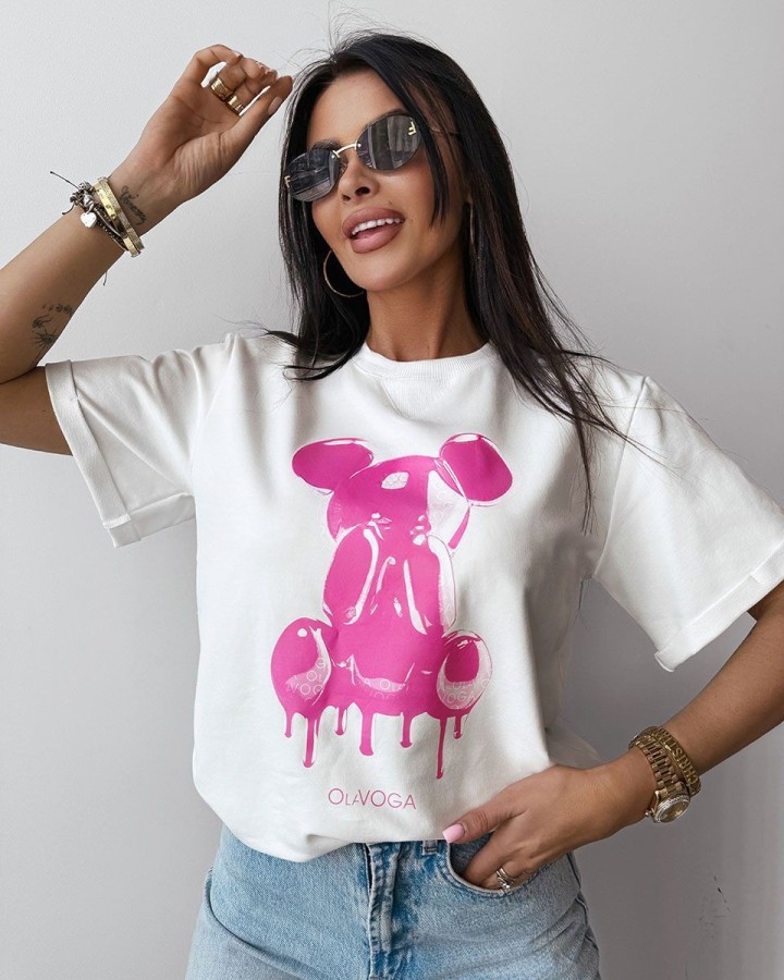 T-shirt damski OLAVOGA GO ON 2025 ecru - FashionPlace - 1