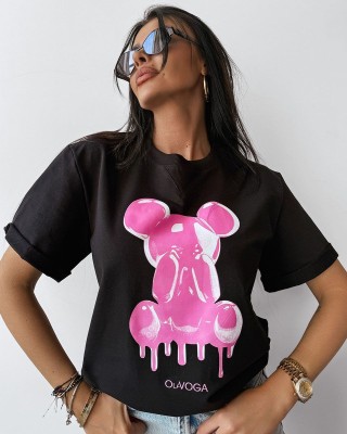 T-shirt damski OLAVOGA GO ON 2025 czerń - FashionPlace - 1