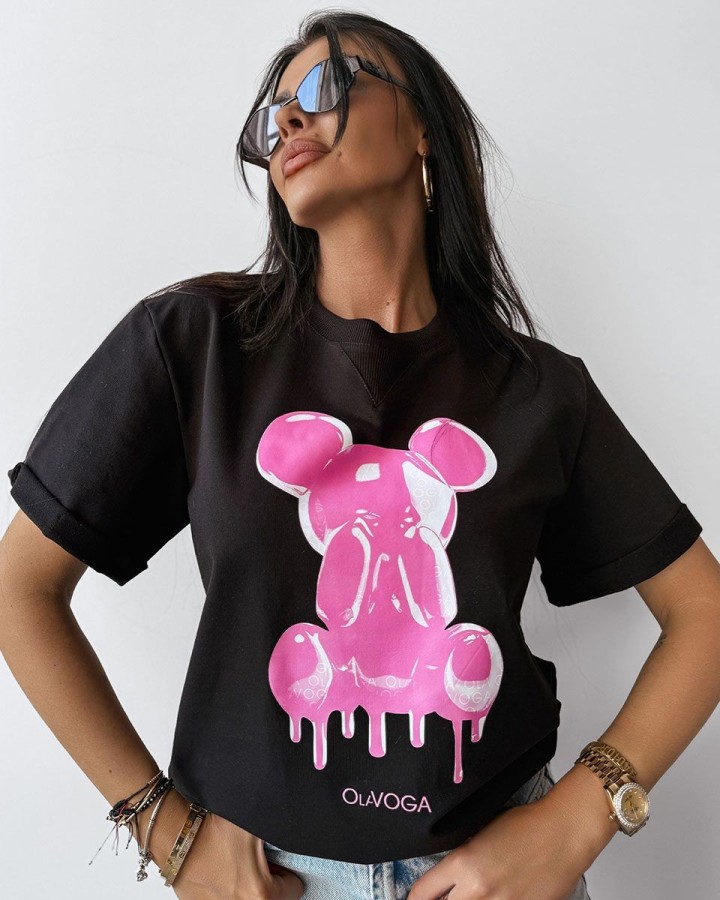T-shirt damski OLAVOGA GO ON 2025 czerń - FashionPlace - 1