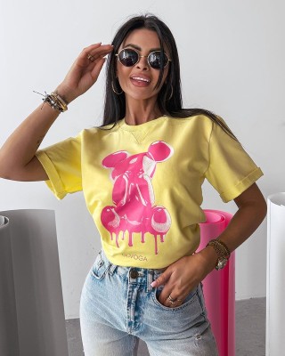T-shirt damski OLAVOGA GO ON 2025 żółty - FashionPlace - 1