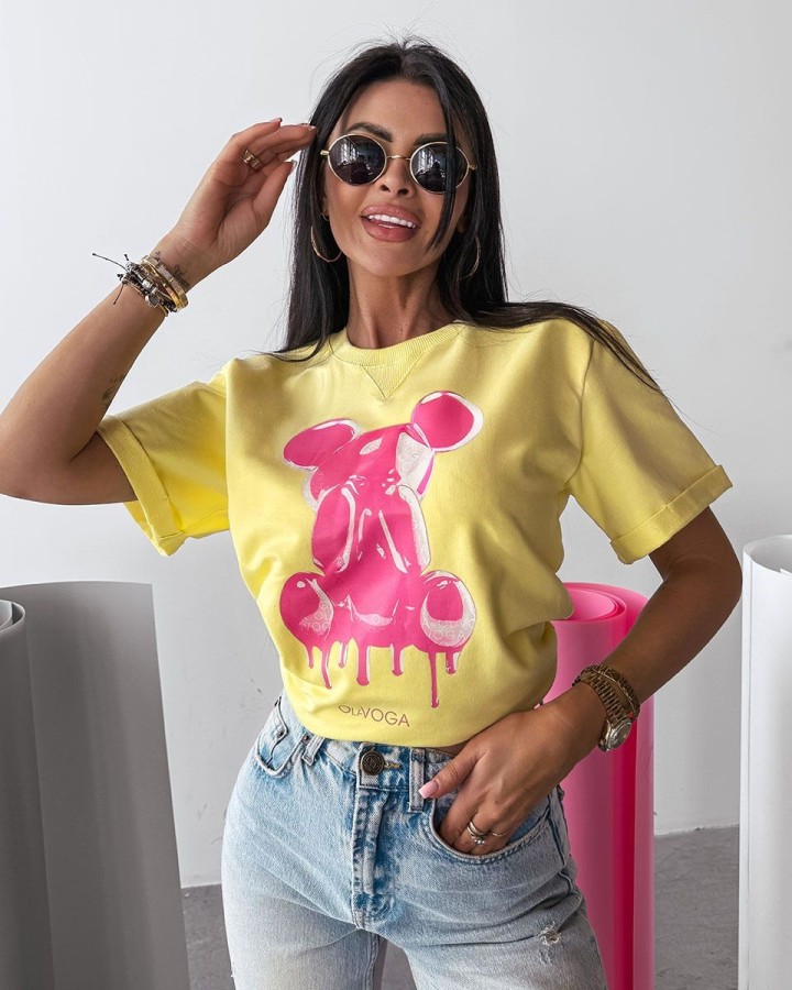 T-shirt damski OLAVOGA GO ON 2025 żółty - FashionPlace - 1