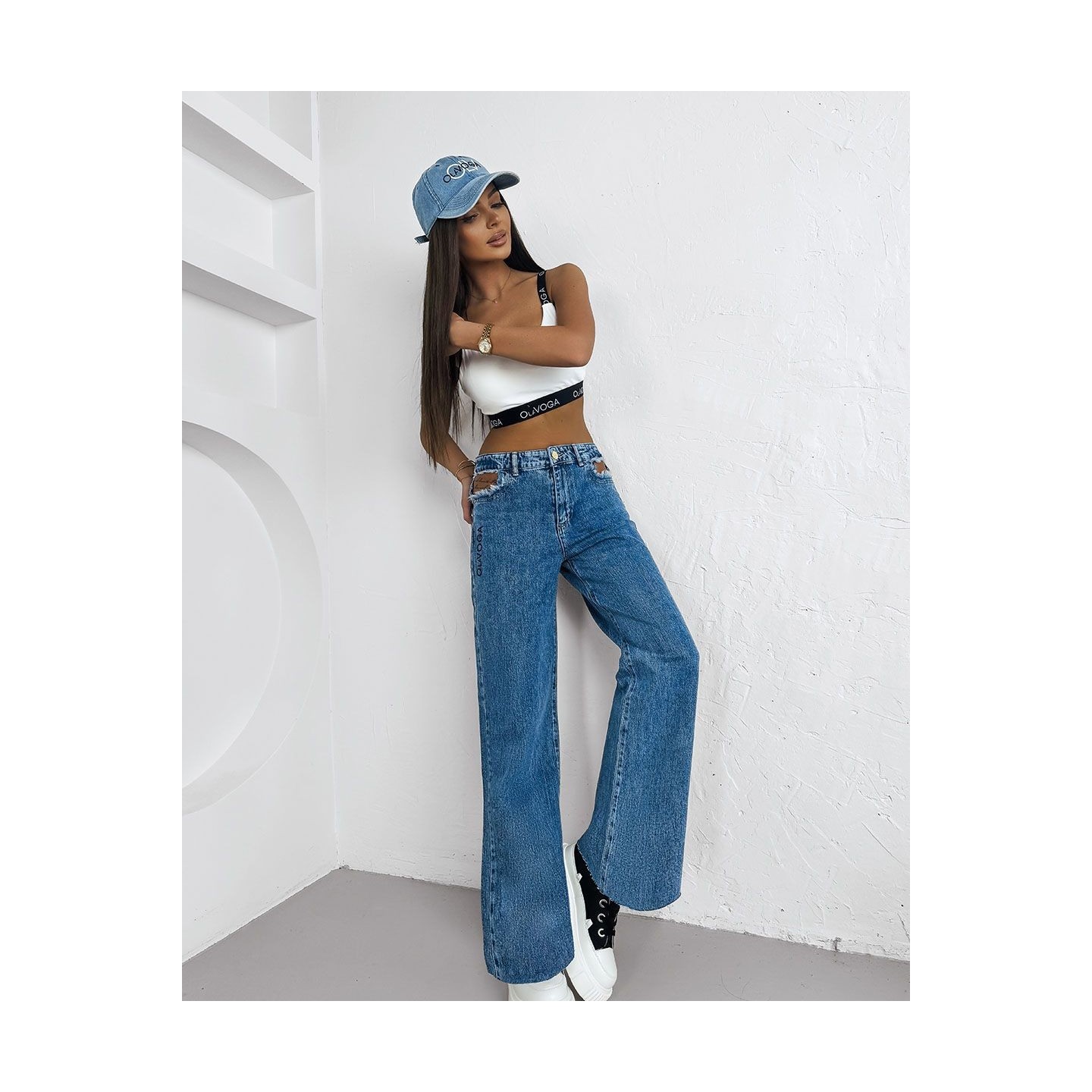 Spodnie jeansowe damskie OLAVOGA LEOIA 2025 ciemny niebieski - FashionPlace - 4