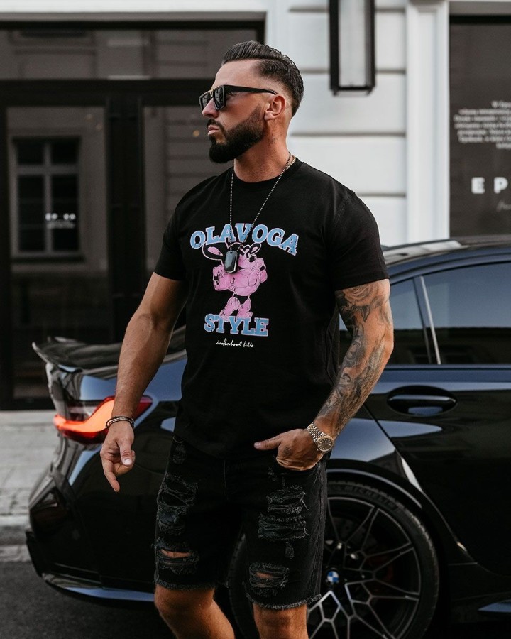 T-shirt męski OLAVOGA COMPRE 2025 czerń - FashionPlace - 1