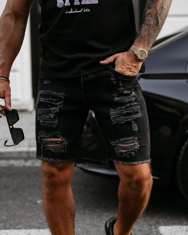 Spodenki jeansowe męskie OLAVOGA TRUEFIT 2025 czerń - FashionPlace - 1