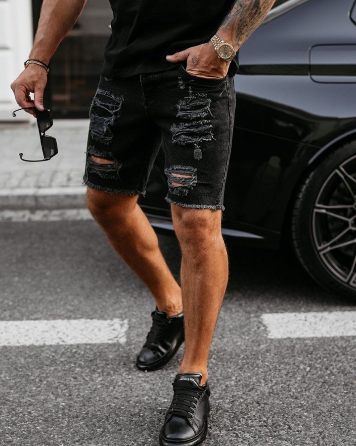 Spodenki jeansowe męskie OLAVOGA TRUEFIT 2025 czerń - FashionPlace - 3