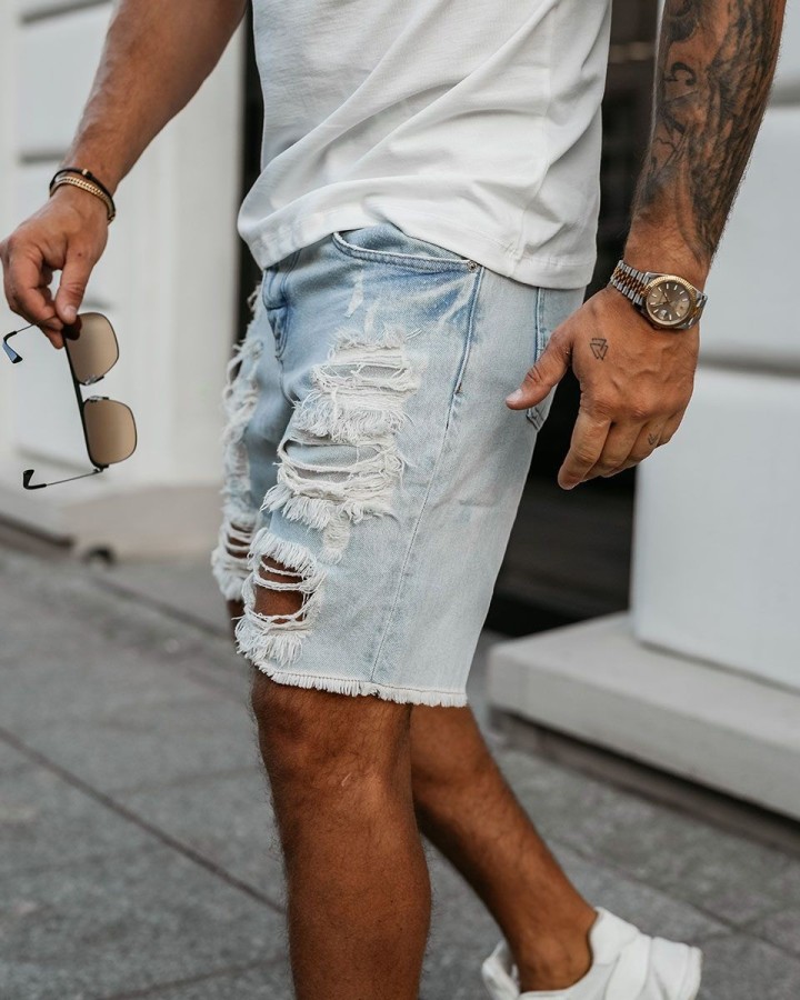 Spodenki jeansowe męskie OLAVOGA TRUEFIT 2025 jasny jeans - FashionPlace - 2